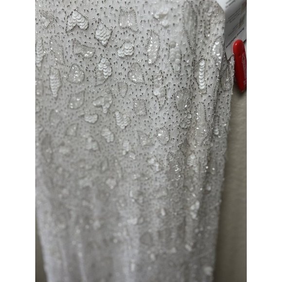 Mac Duggal Hand Embellished Beaded Gown With Train White 10814 Size 8 New - Picture 9 of 15